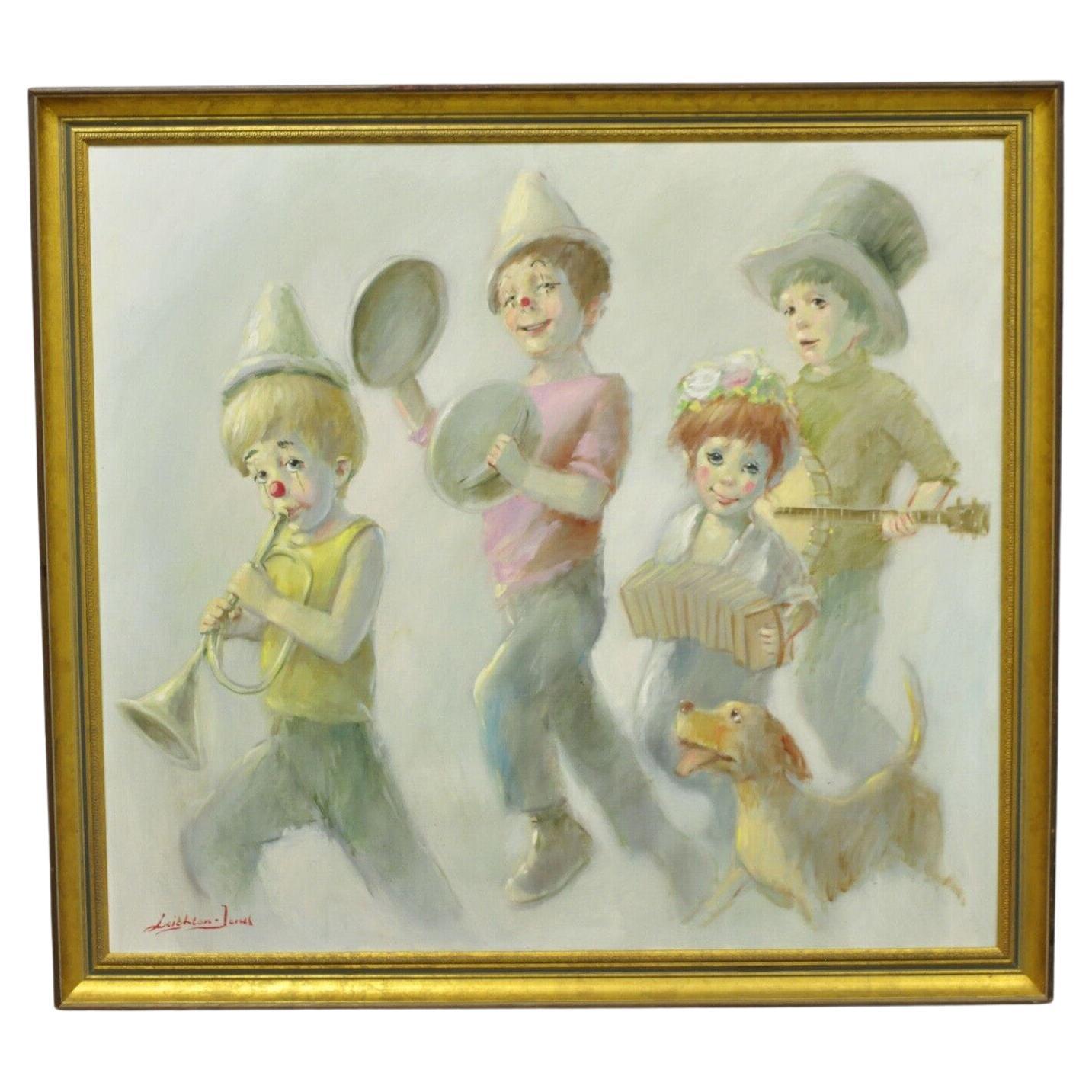 Barry Leighton Jones Large Oil on Canvas Painting Children Clown "The Minstrels" For Sale