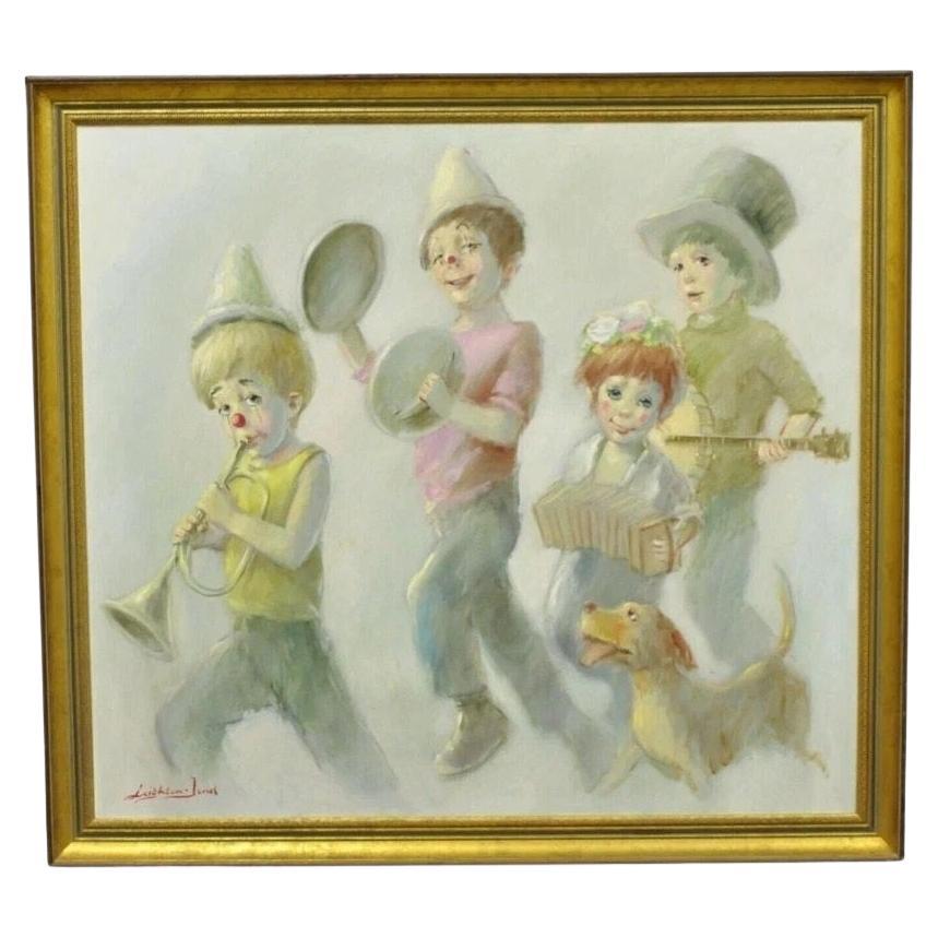 Barry Leighton-Jones Großes Öl auf Leinwand Gemälde Kinder Clown "The Minstrels" im Angebot