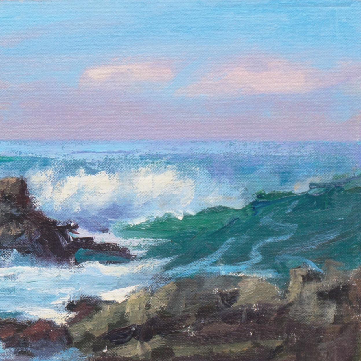 Breaking Waves, Pacific Grove, Monterey', Carmel, Rockport Art Association - Painting Impressionismo di Barry Marshall