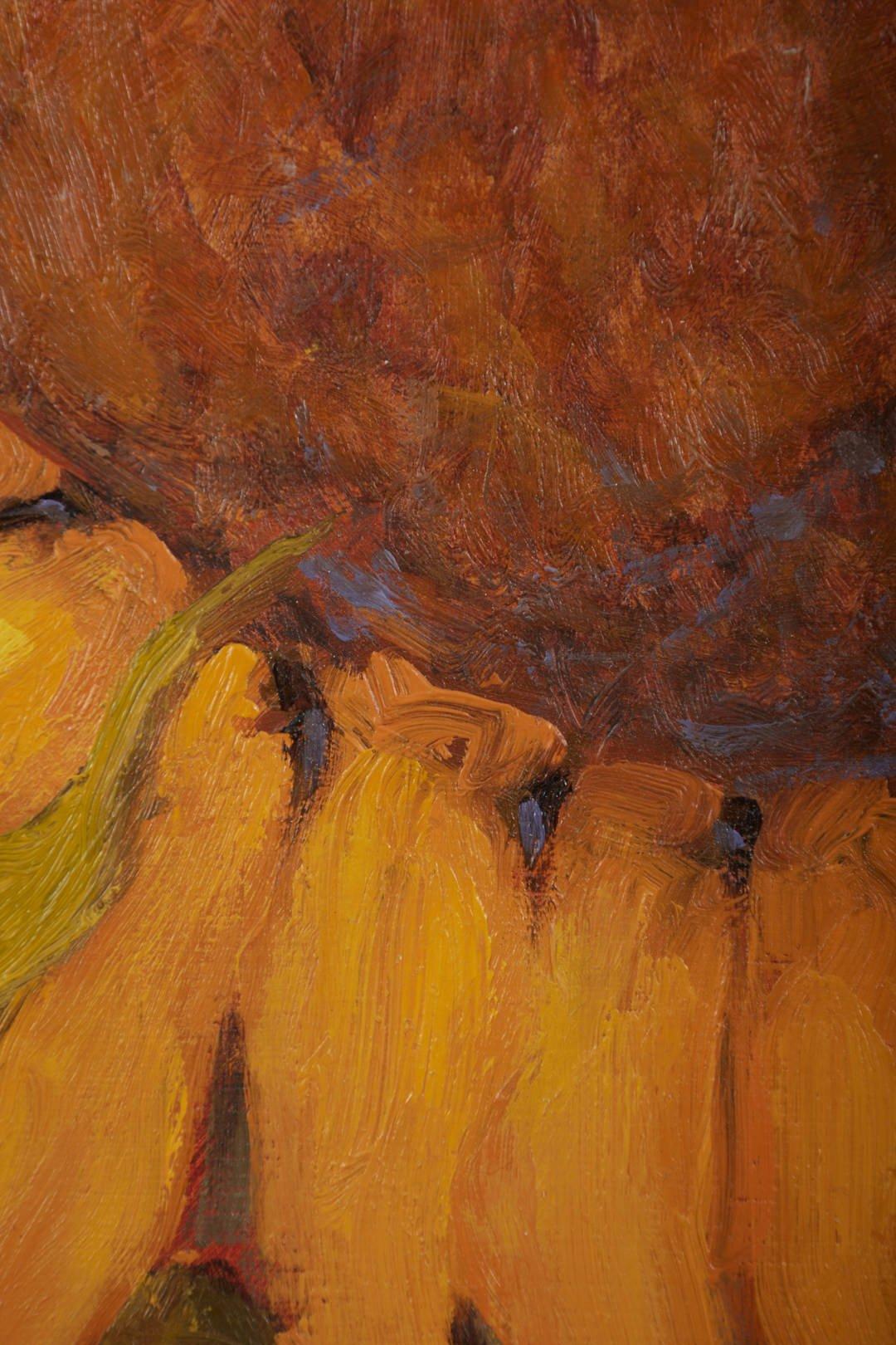 Barry McCuan (americano, nato nel 1945) 
Ritratto di Tournesol
Olio su tela montato su pannello
Firmato in basso a destra, firmato e intitolato verso
10,25 x 8,25 pollici
13 x 11 pollici, come incorniciato

Barry McCuan è nato in New Mexico, nel