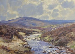 Vintage Scottish Highland Sunny Landscape River Landscape Signed Oil Painting
