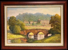 Chatsworth House Derbyshire Inghilterra Pittura ad olio originale inglese firmata