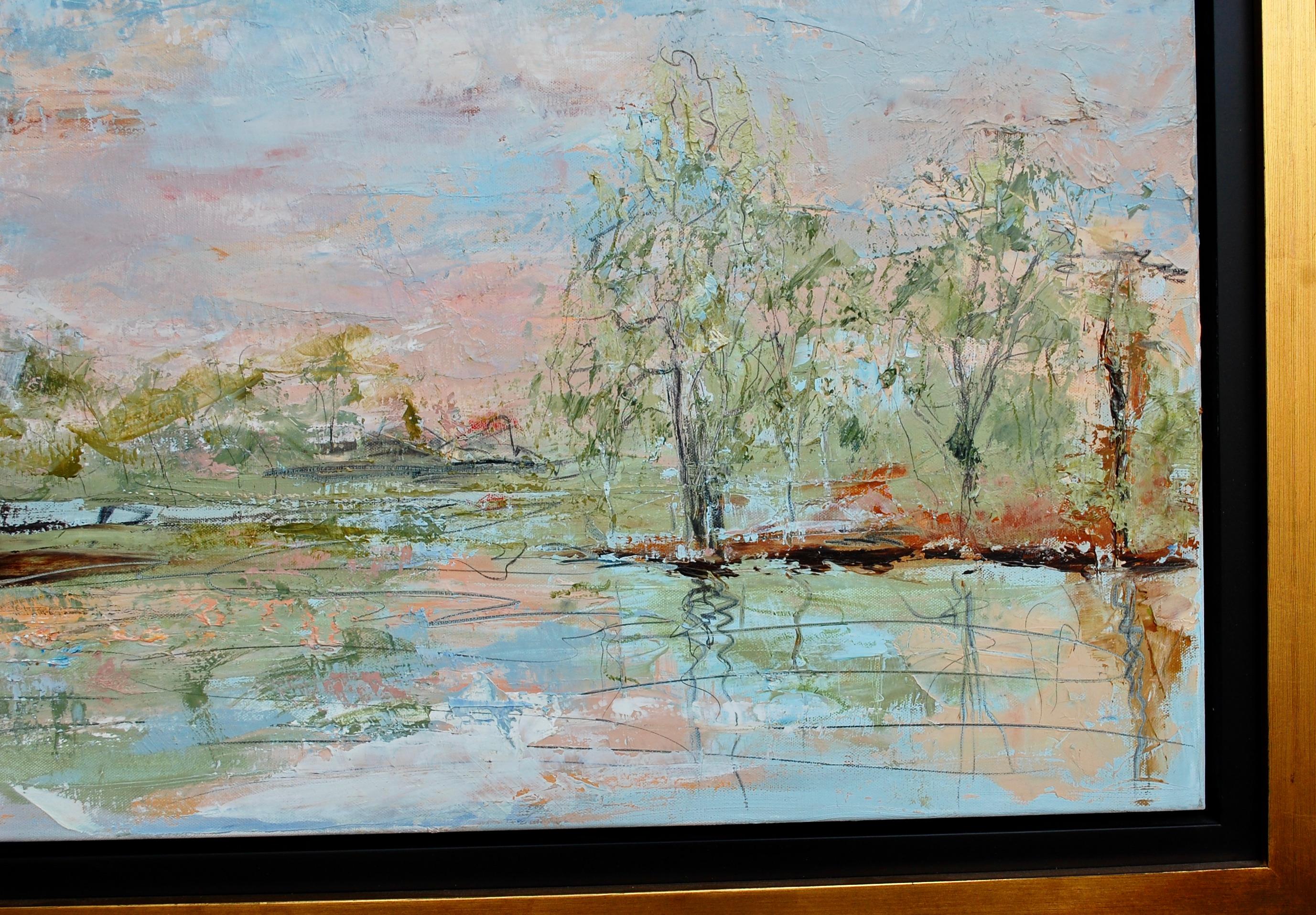 Paesaggio semi-astratto da solo - Landscape Painting Grigio di Barry Sons