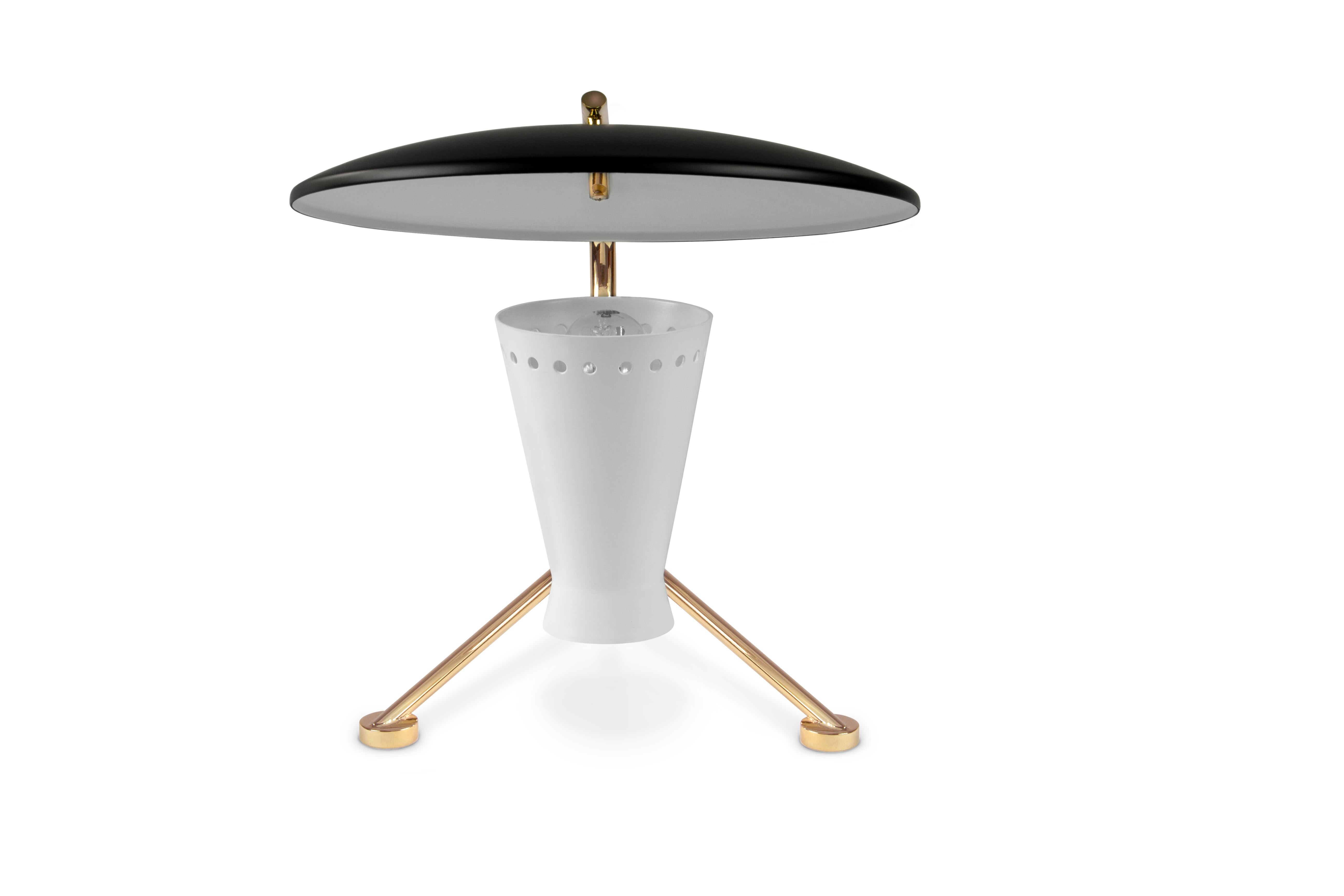 Mid-Century Modern Barry Table Light in Black with Brass Detail For Sale