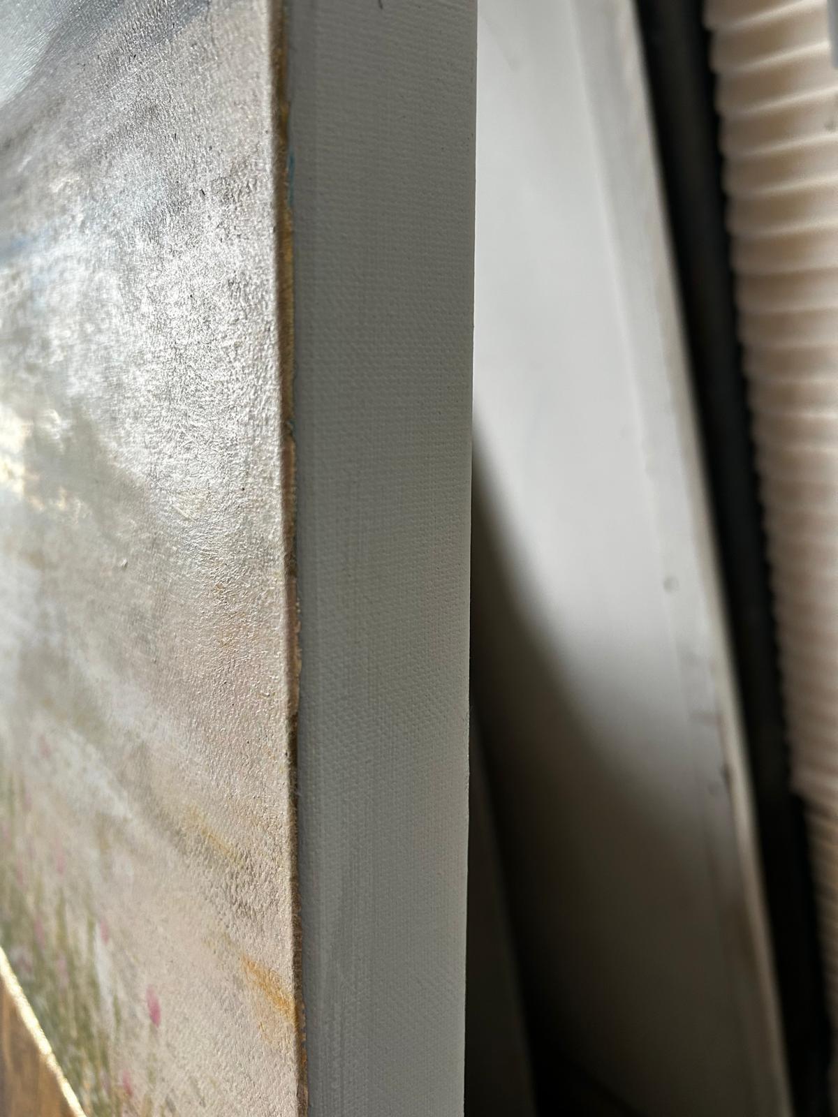 Dawn Walk was created following time spent on the Dorset coast. The tranquil moments before sunrise intensify the changing light and reflections. The rich texture of the gold leaf capturing the dynamic nature of light at dawn. Barry Wilson lives in