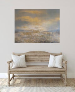 Horizonte dorado, pintura original, contemporáneo, paisaje