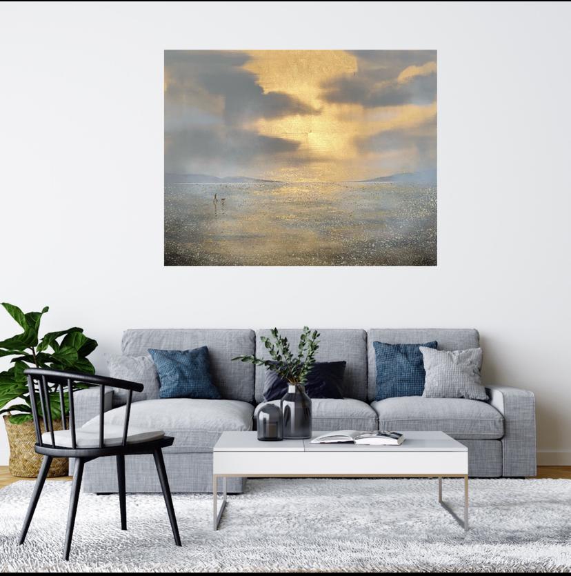 Rhythm of the Sky, original painting, landscape, contemporary art, coastal - Painting by Barry Wilson 