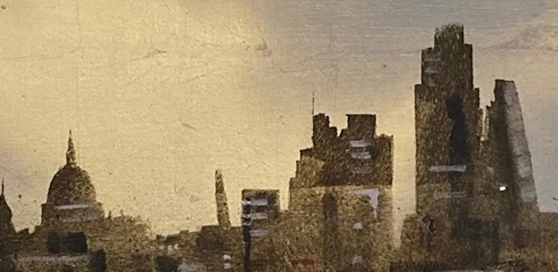 Barry Wilson: Ansicht über die London Bridge, zeitgenössische Kunst, Stadtlandschaftskunst (Gold), Figurative Painting, von Barry Wilson 