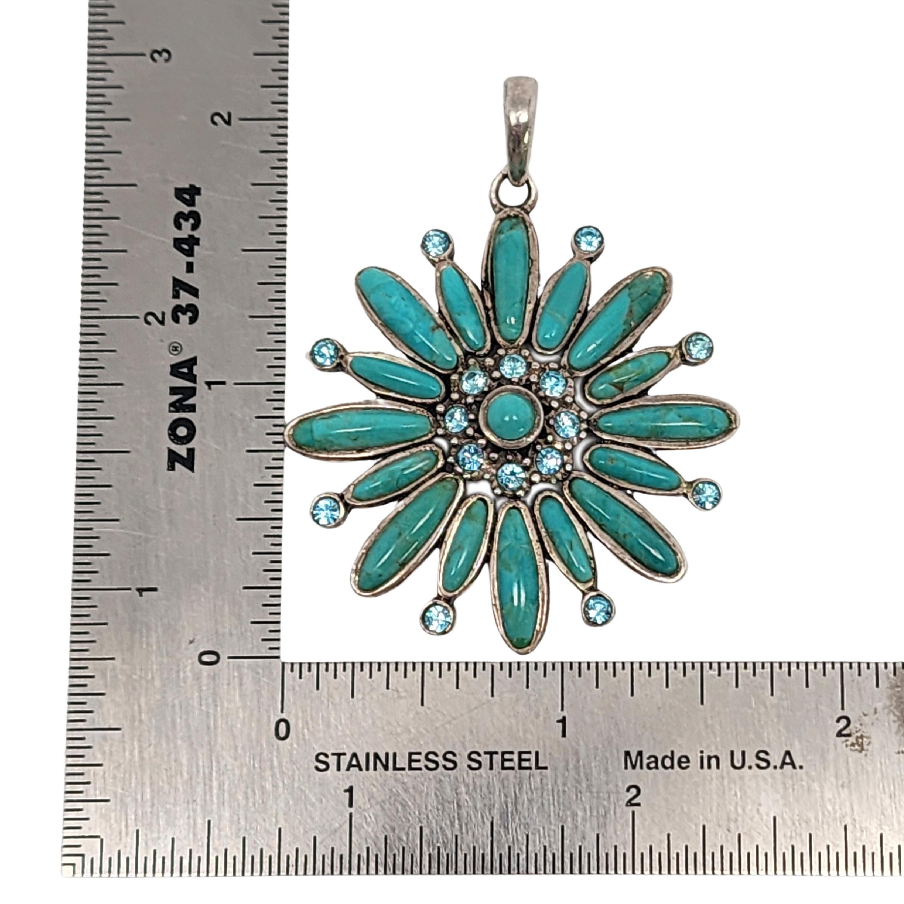 Barse Sterling Silver Turquoise Flower Pendant #16046 In Good Condition For Sale In Washington Depot, CT