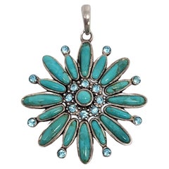 Vintage Barse Sterling Silver Turquoise Flower Pendant #16046