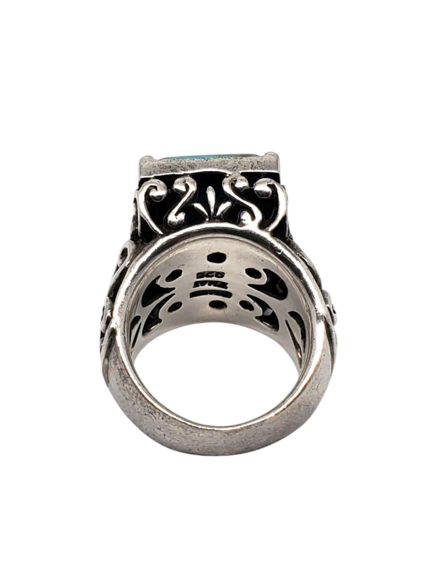 Square Cut Barse Sterling Silver Turquoise Gemstone Ring Size 7 #21004 For Sale