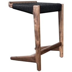 Barstool, 24", Cantilever, Black Danish Cord, Walnut, Mid Century, Semigood