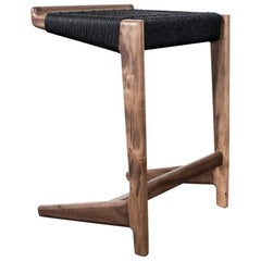 Barstool, 29", Cantilever, Black Danish Cord, Walnut, Mid Century, Semigood