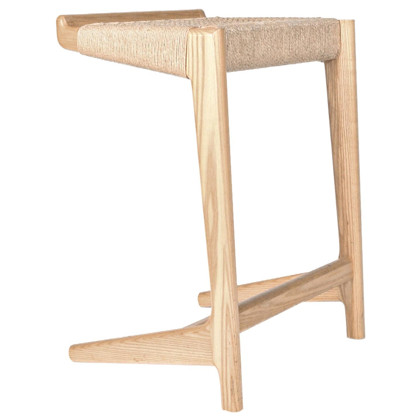 Tabouret de bar, Cantilever, corde danoise tissée, bois dur, Mid Century, 24", 25", 26". en vente