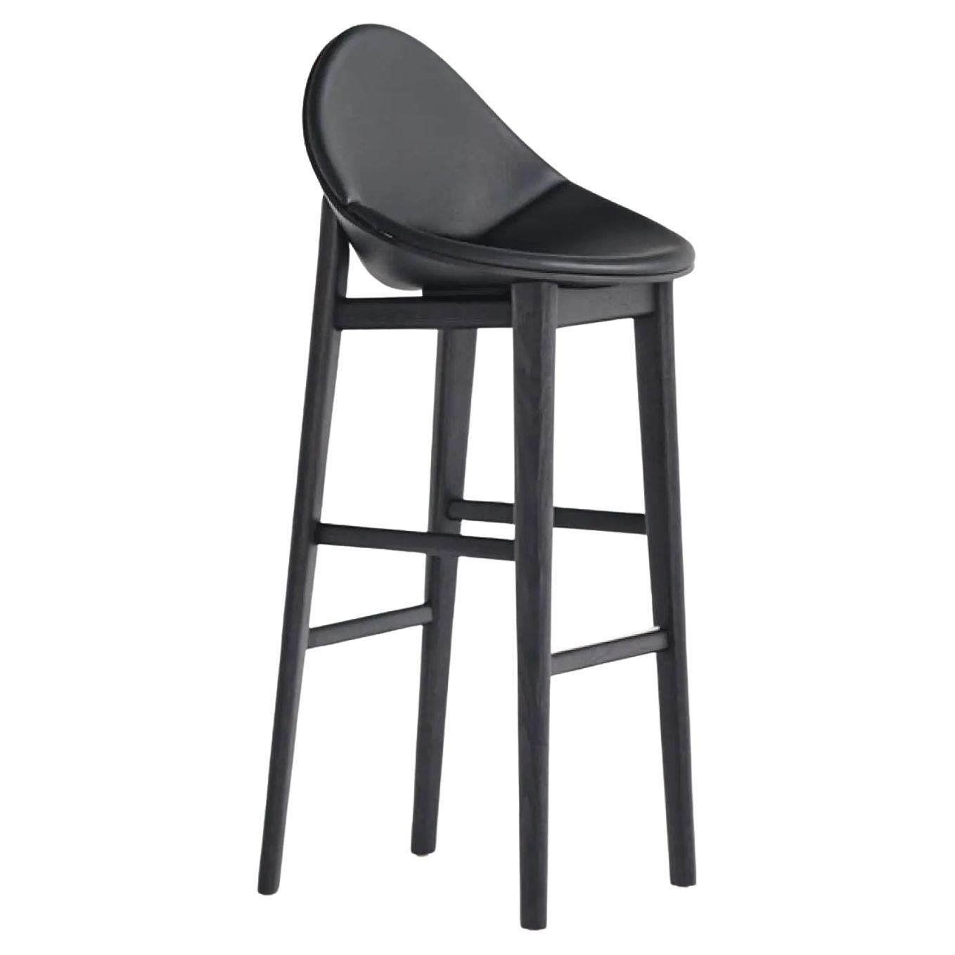 Barstool In Solid Wood Structure, Upholstered Front Shell and Wooden Back