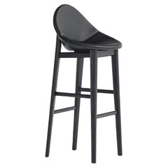 Barstool In Solid Wood Structure, Upholstered Front Shell and Wooden Back
