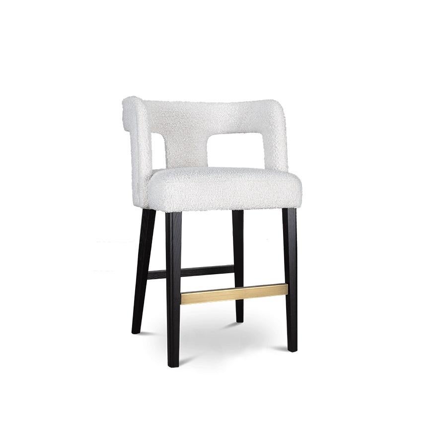Hollywood Regency Barstool Offered in Bouclé Fabrics and Wood Structure For Sale