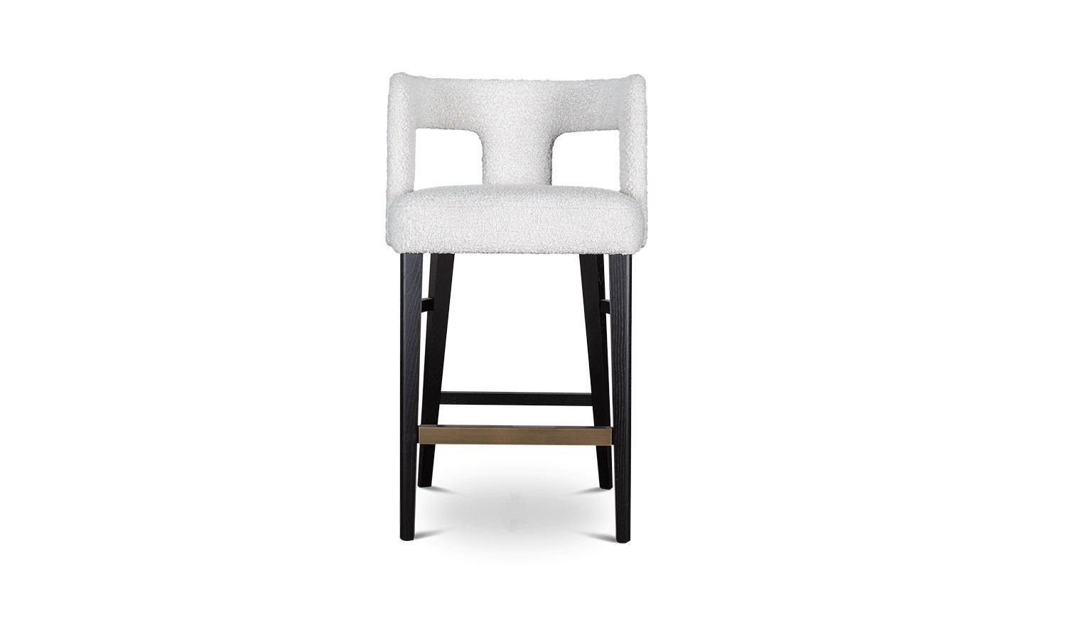 French Barstool Offered in Bouclé Fabrics and Wood Structure For Sale