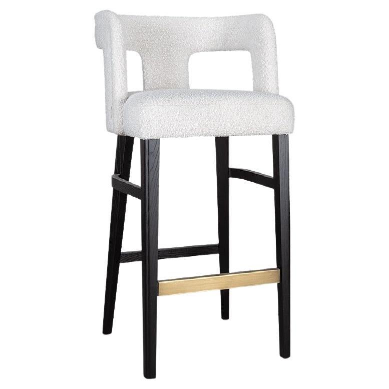 Barstool Offered in Bouclé Fabrics and Wood Structure For Sale