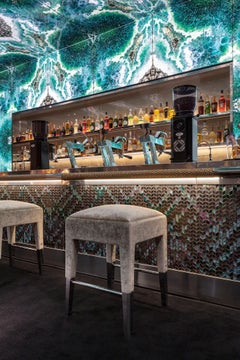 Tabouret de bar en bois massif:: en acier chromé poli