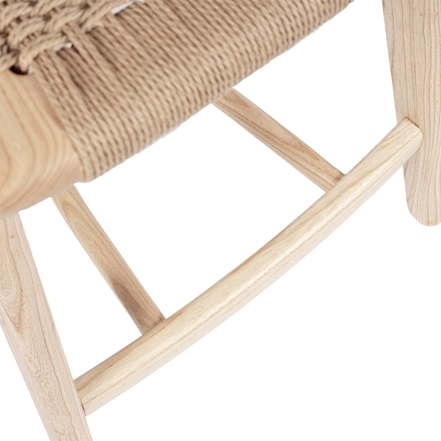Barstool, Woven Danish Cord Seat Deck and Back, Hardwood, Mid Century For Sale 4