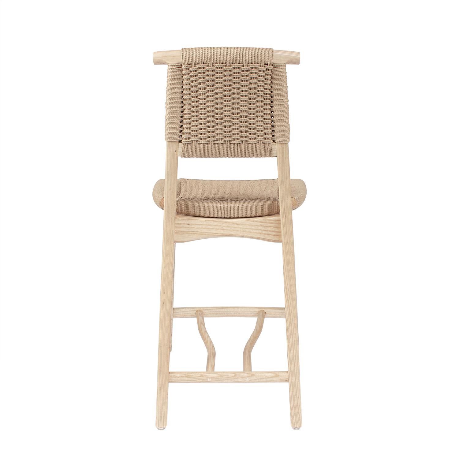 Mid-Century Modern Barstool, Woven Danish Cord Seat Deck and Back, Hardwood, Mid Century For Sale