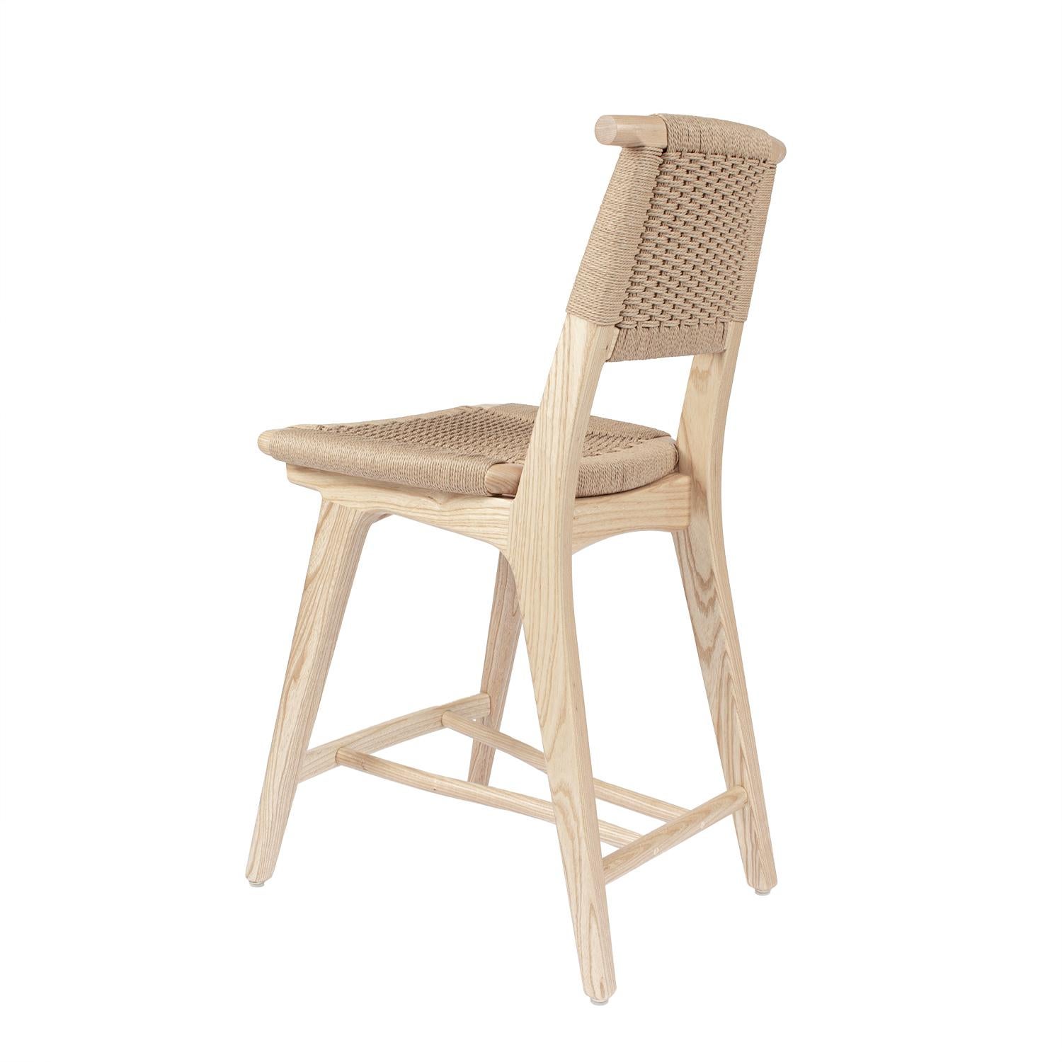 American Barstool, Woven Danish Cord Seat Deck and Back, Hardwood, Mid Century For Sale