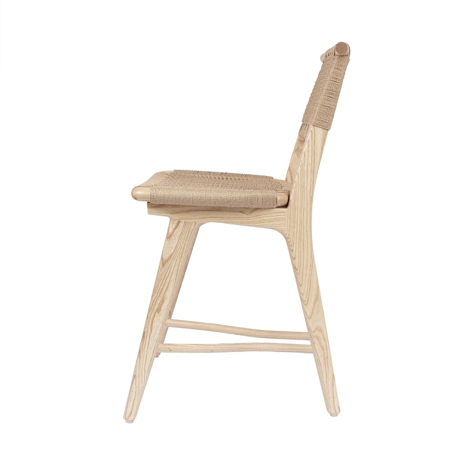 Hand-Crafted Barstool, Woven Danish Cord Seat Deck and Back, Hardwood, Mid Century For Sale