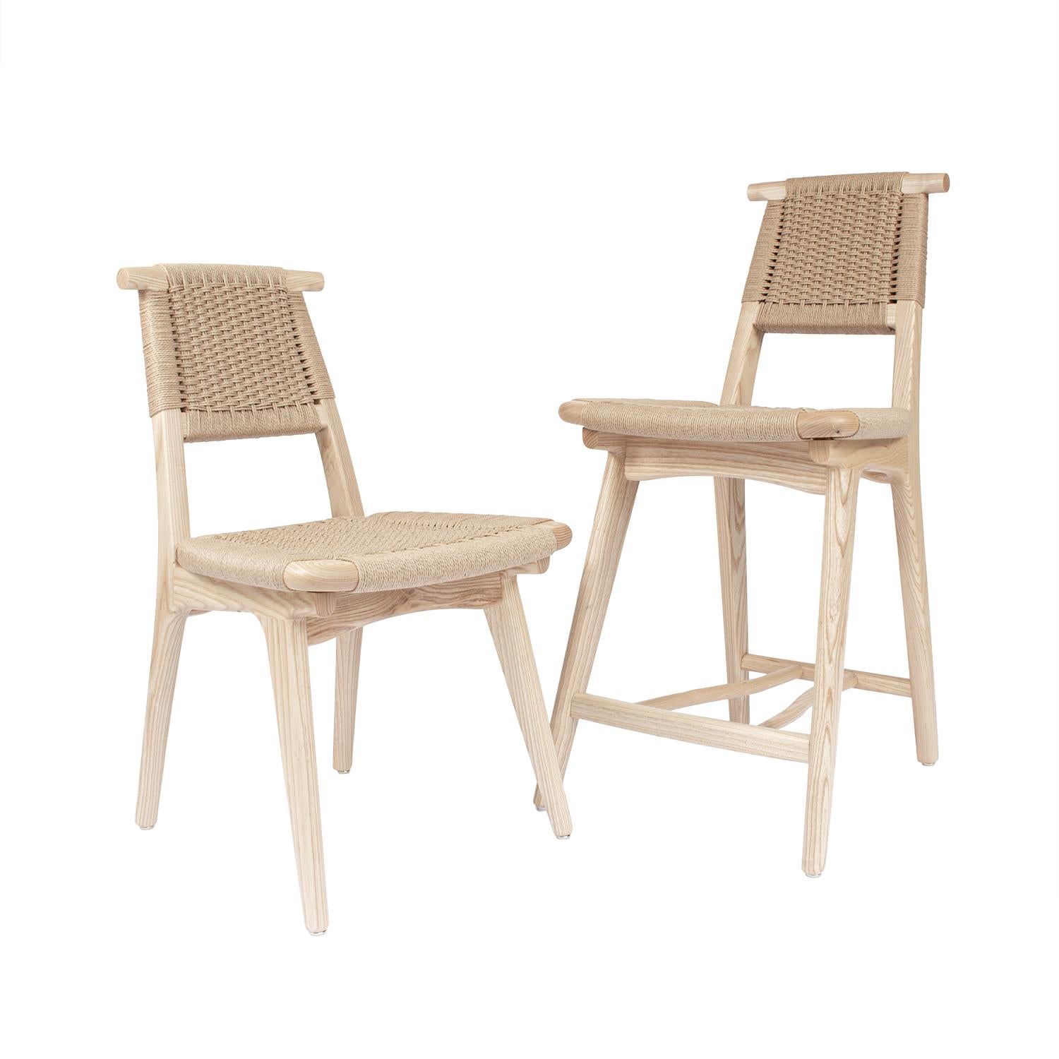 Barstool, Woven Danish Cord Seat Deck and Back, Hardwood, Mid Century In New Condition For Sale In Issaquah, WA