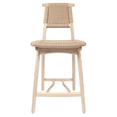 Barstool, Woven Danish Cord Seat Deck and Back, Hardwood, Mid Century