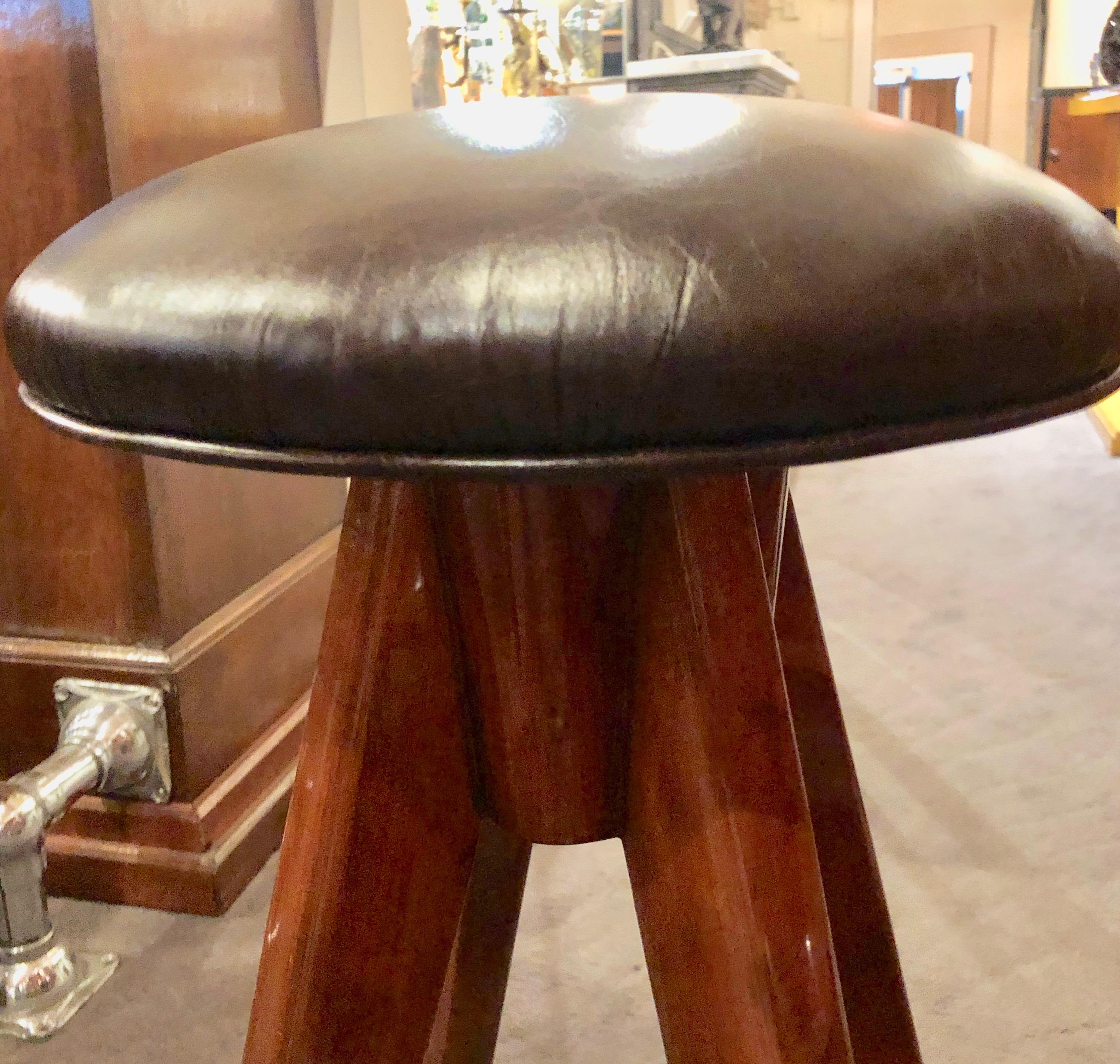 Barstools Art Deco Style Wood, Chrome and Leather In Good Condition In Oakland, CA