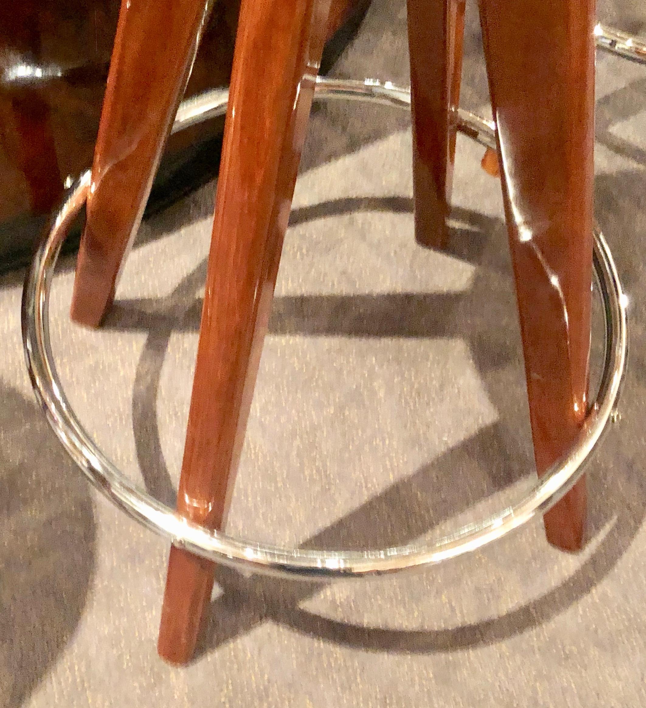 Barstools Art Deco Style Wood, Chrome and Leather 2