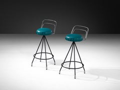 Barstools in Metal and Teal Green Upholstery