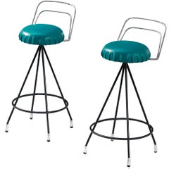 Barstools in Metal and Teal Green Upholstery