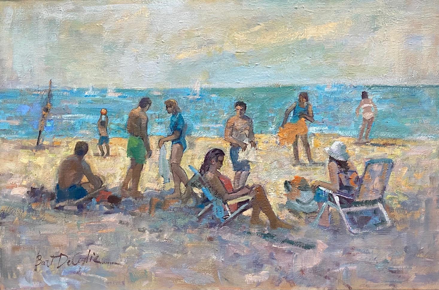 Another Day at the Beach, original 20x30 figurative marine landscape - Painting by Bart DeCeglie