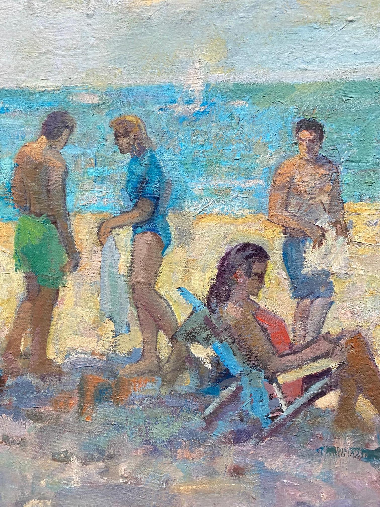 Another Day at the Beach, original 20x30 figurative marine landscape - Impressionist Painting by Bart DeCeglie
