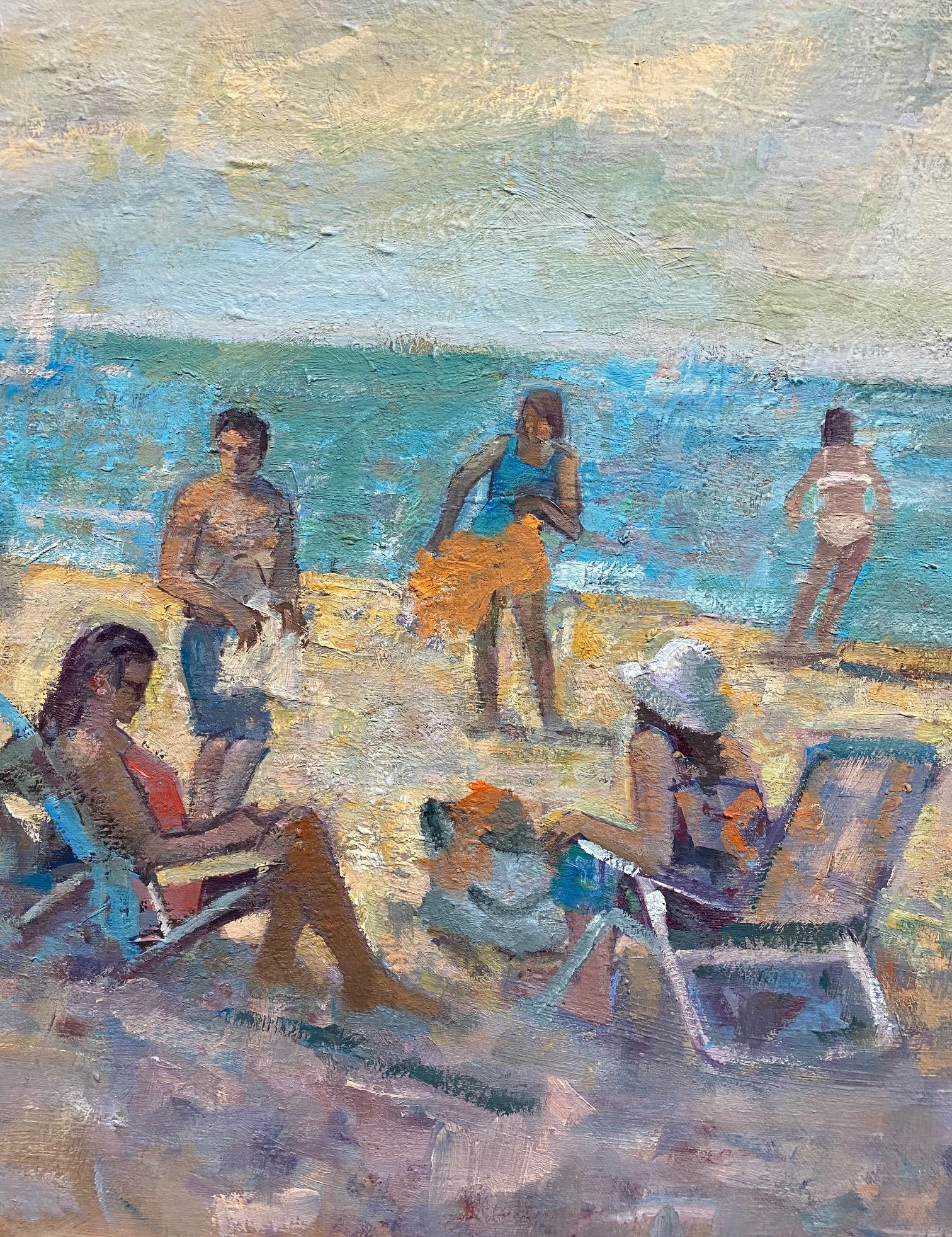 Another Day at the Beach, original 20x30 figurative marine landscape - Impressionist Painting by Bart DeCeglie