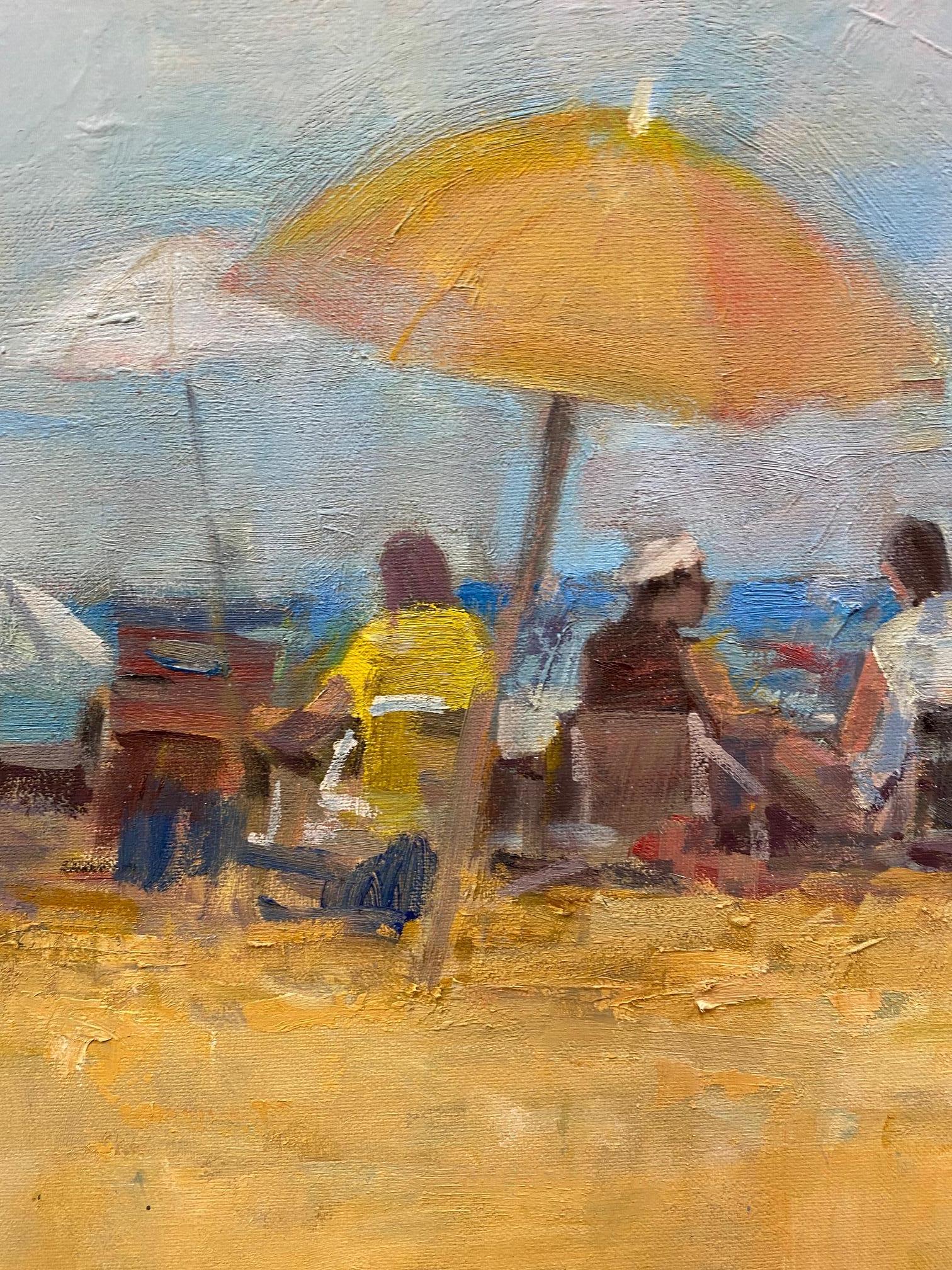 Beach Crowd, original 30x40 impressionist  figurative marine landscape - Impressionist Painting by Bart DeCeglie