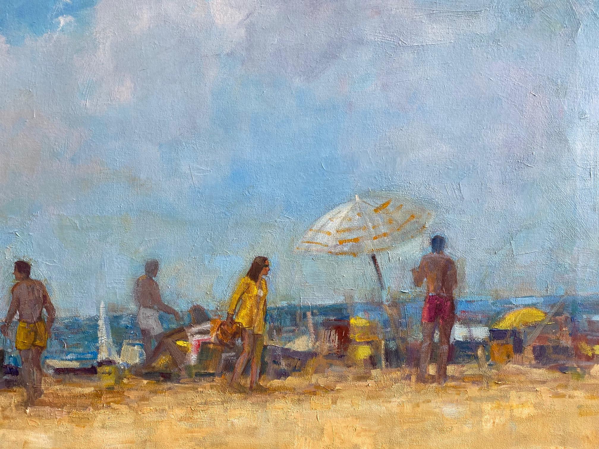 Beach Crowd, original 30x40 impressionist  figurative marine landscape 1
