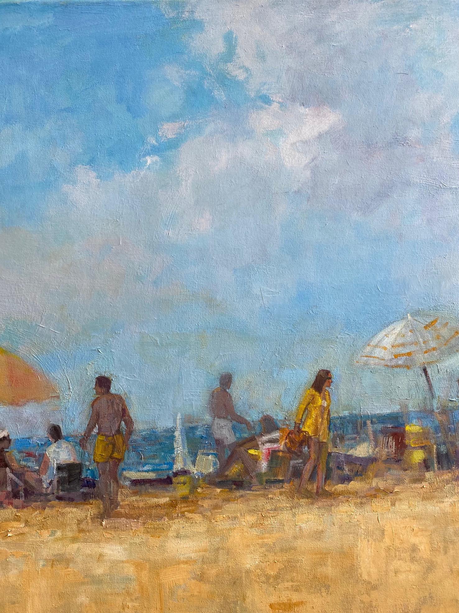 Beach Crowd, original 30x40 impressionist  figurative marine landscape 3