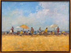 Plaque de plage Crowd, original impressionniste 30x40  Paysage marin figuratif
