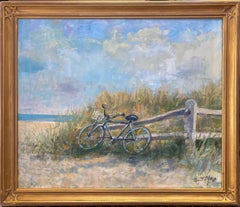 Biking Along the Beach, original 20x24 impressionist marine landscape