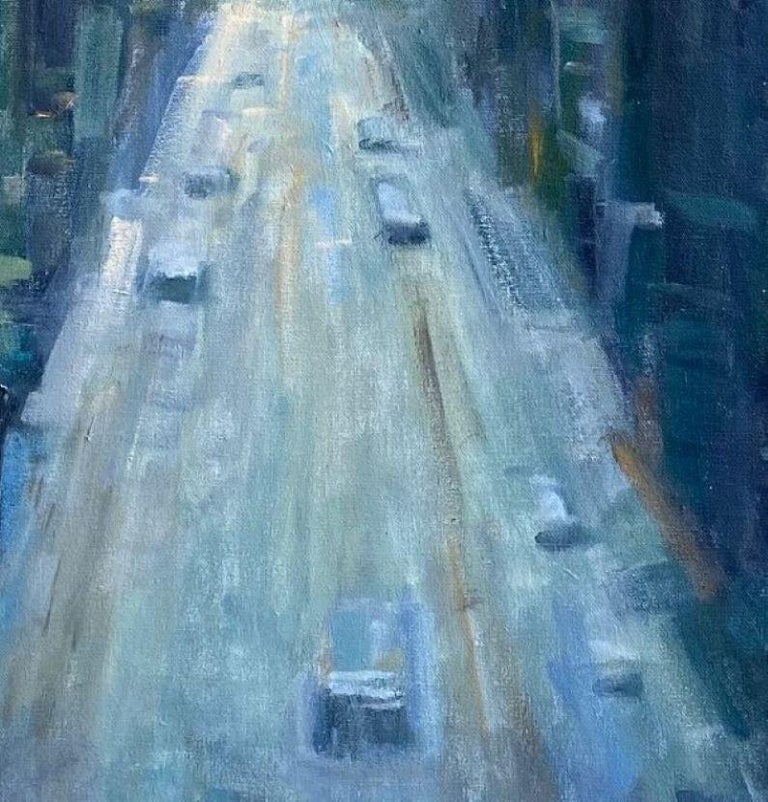 Dusk, original 32x38 abstract expressionist cityscape landscape For Sale 2
