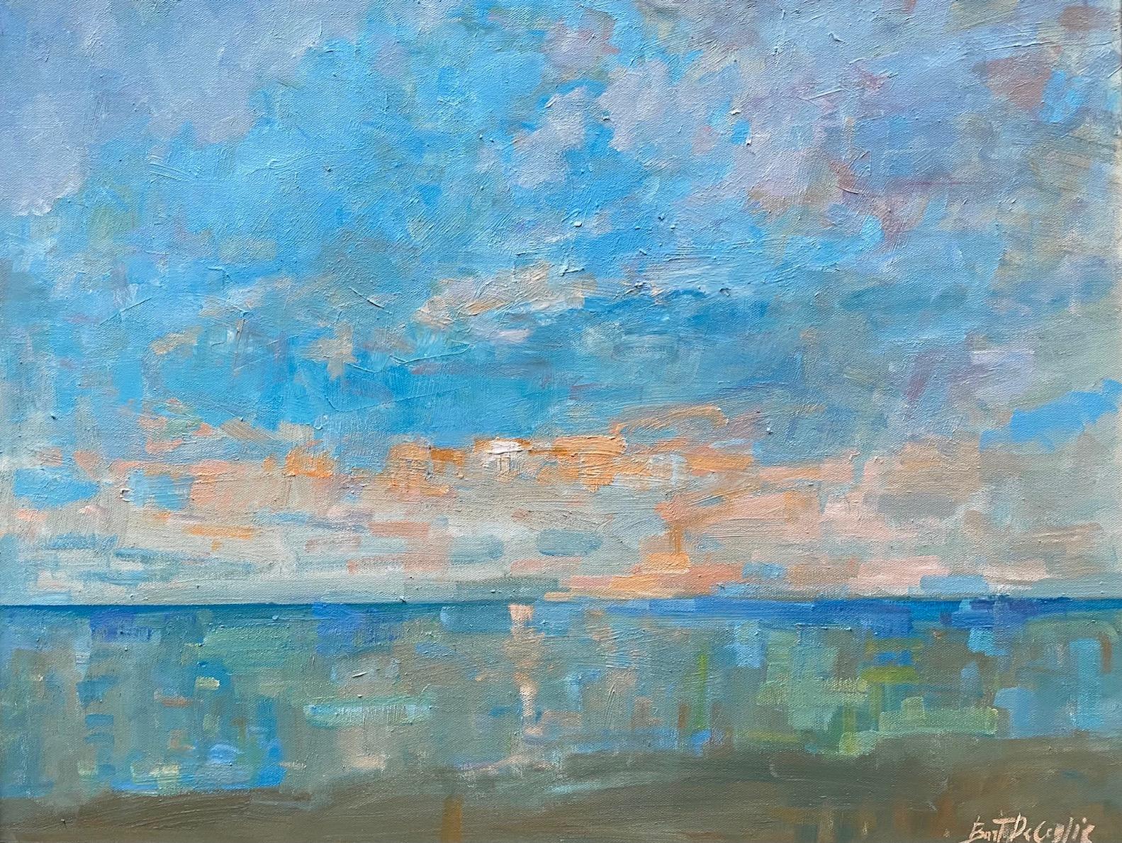 Early Morning in Summer, original 24x30 abstract marine landscape - Painting by Bart DeCeglie