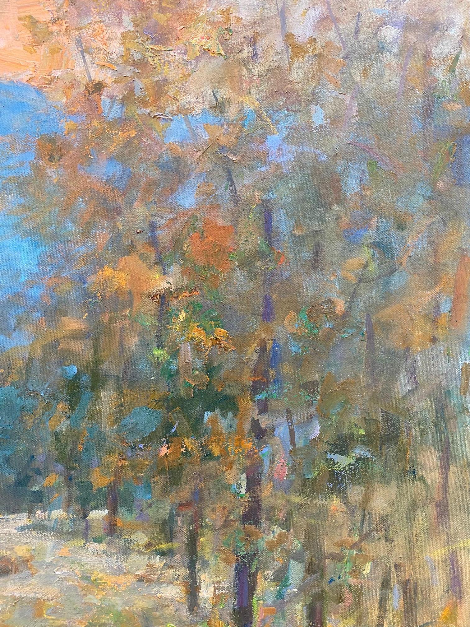 Fall Lights, original 24x30 impressionist autumn landscape - Gray Landscape Painting by Bart DeCeglie
