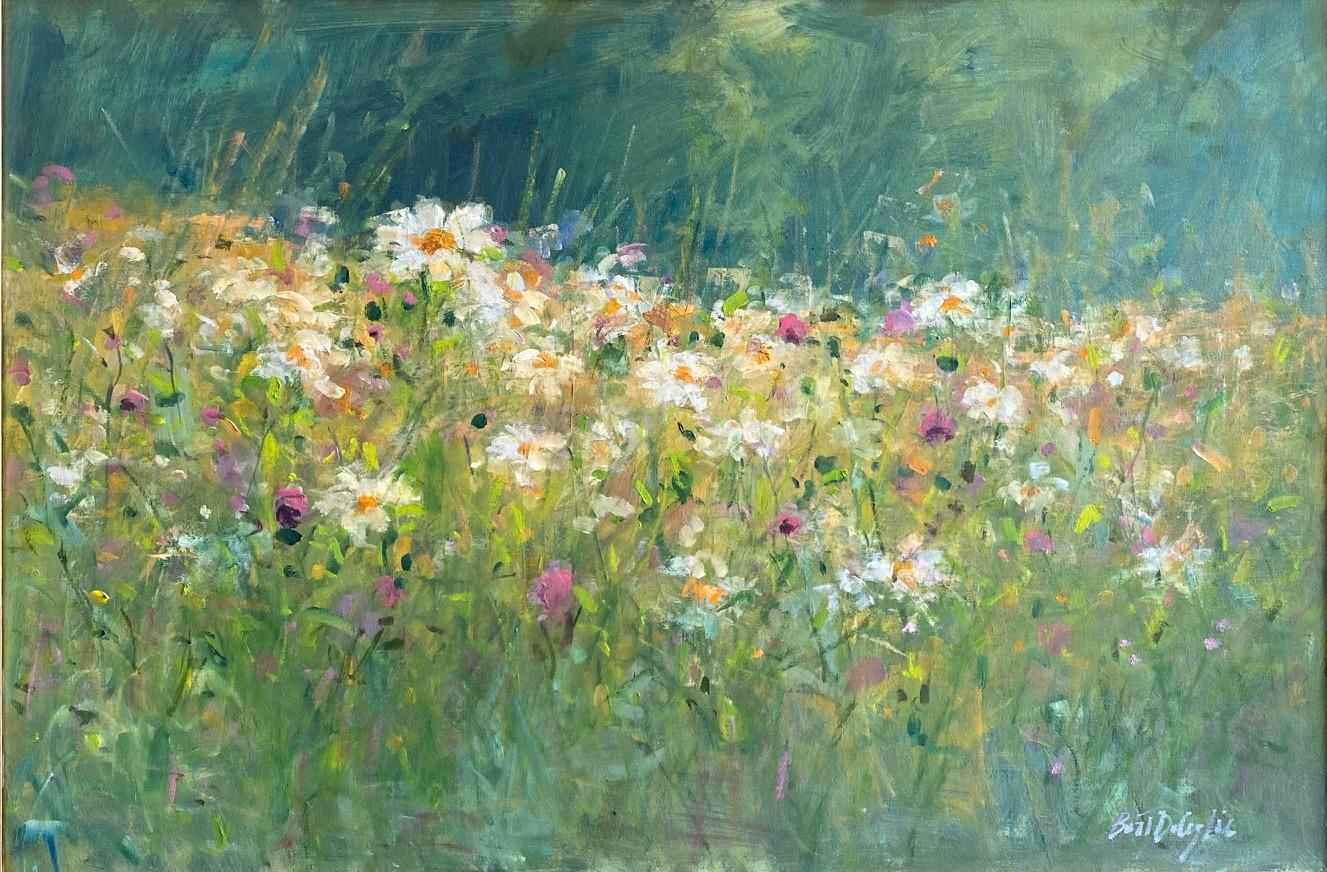 Field of Flowers, original 24x36 contemporary impressionist landscape - Painting by Bart DeCeglie