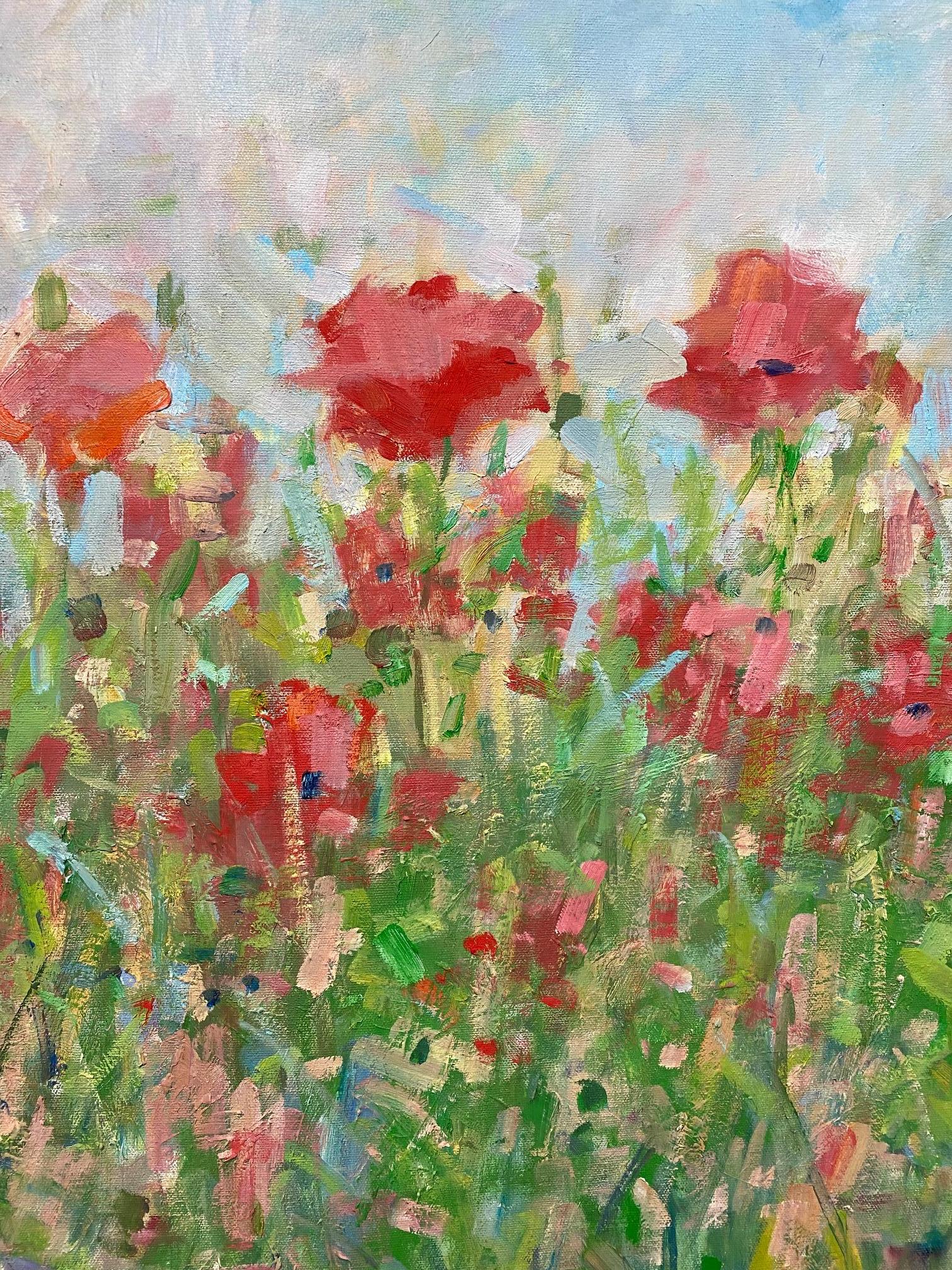 Field of Poppies, original 29x47 contemporary floral landscape - Contemporary Painting by Bart DeCeglie