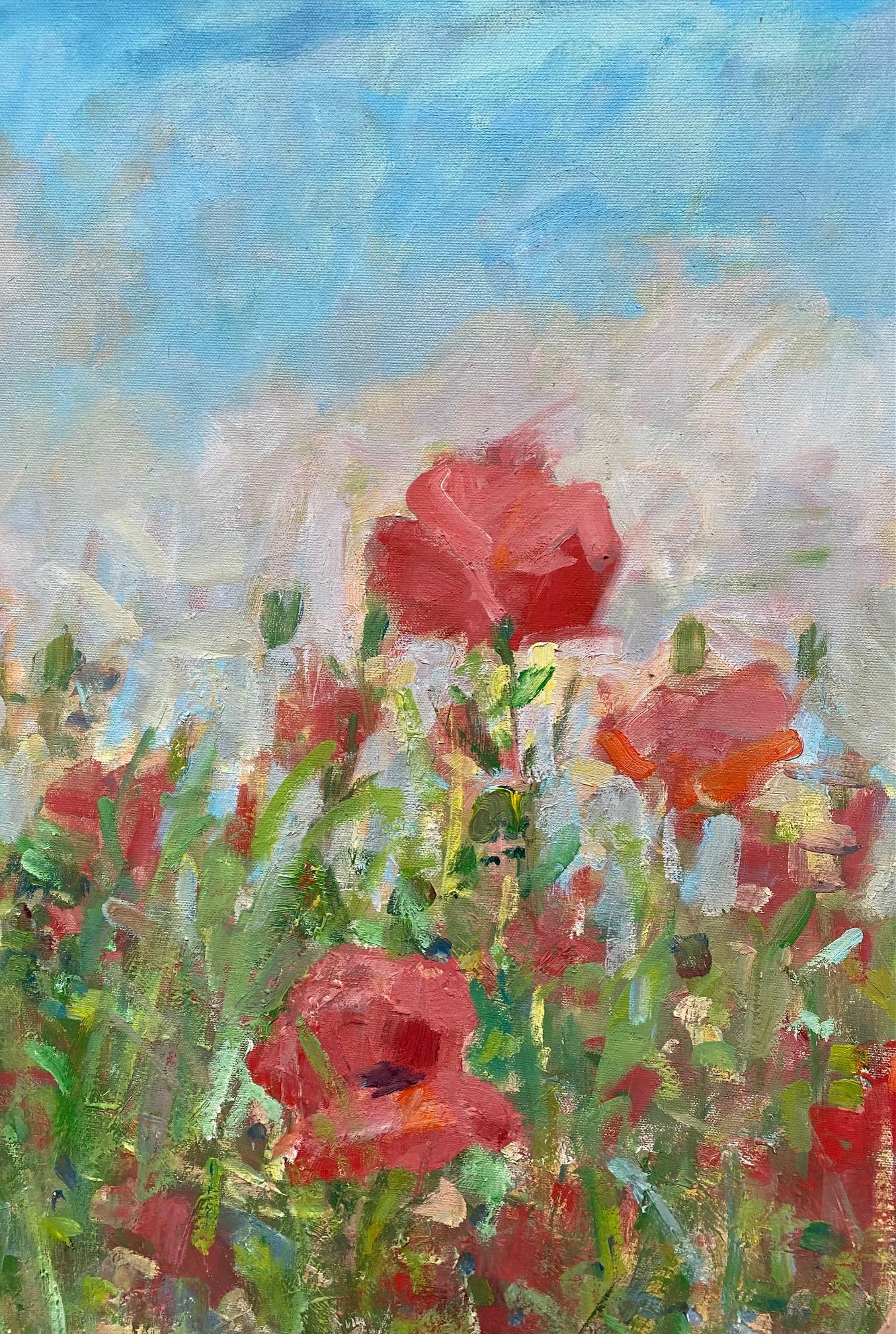 Field of Poppies, original 29x47 contemporary floral landscape For Sale 1