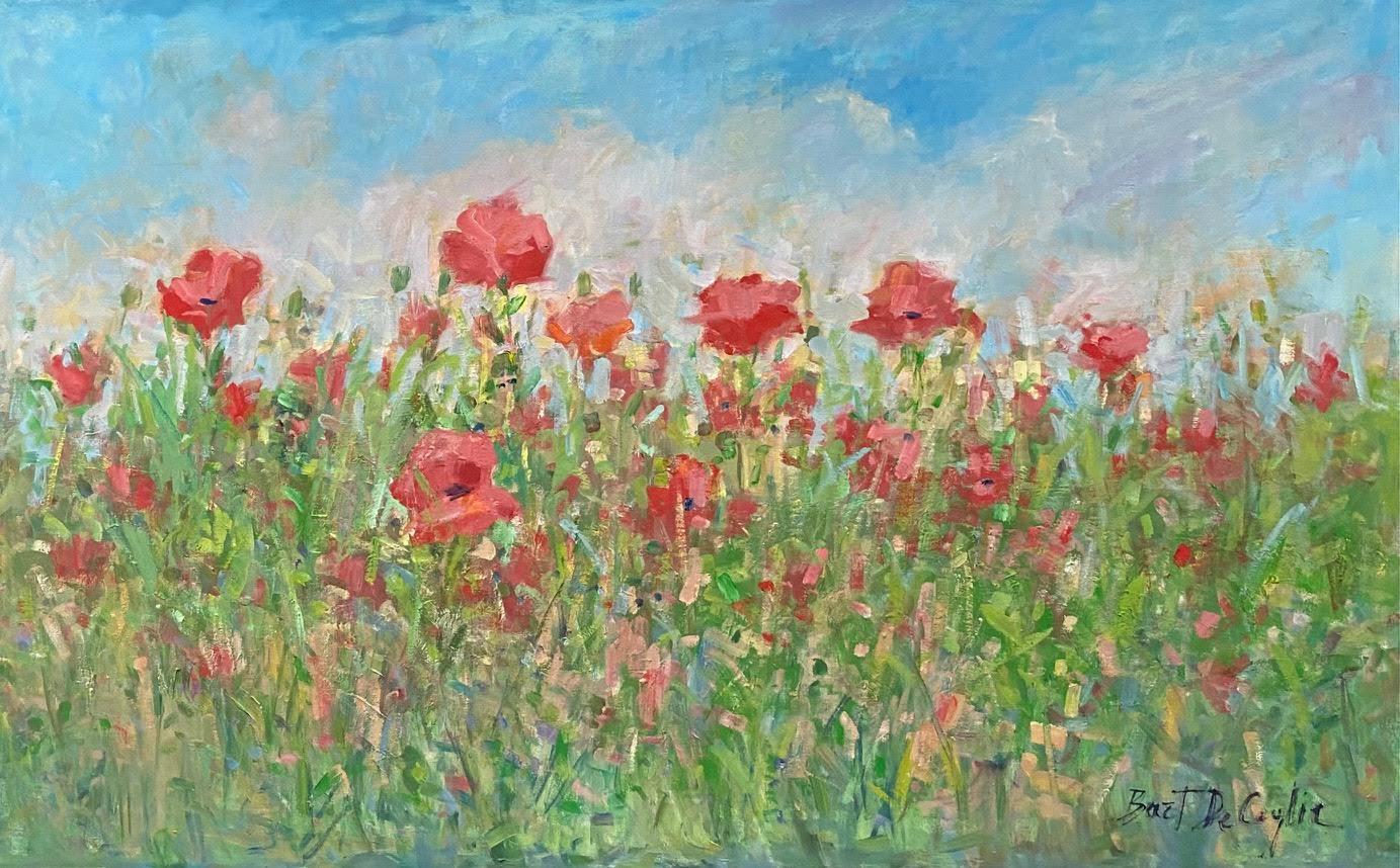 Bart DeCeglie Landscape Painting - Field of Poppies, original 29x47 contemporary floral landscape