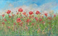 Champ de coquelicots, paysage floral contemporain original 29x47